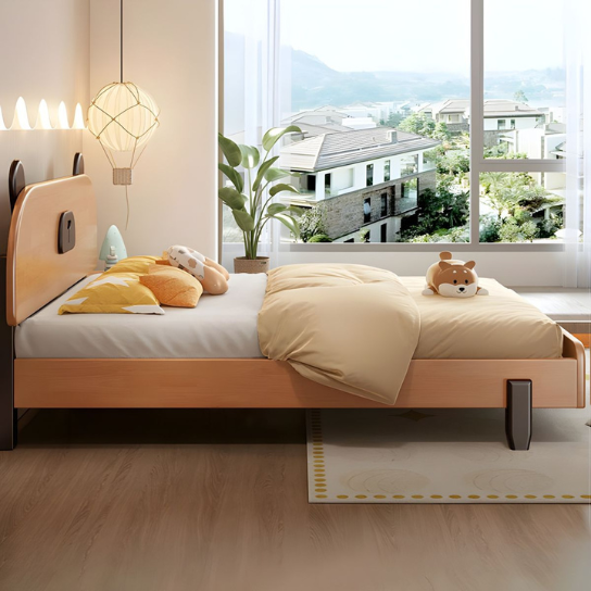 Rustic Mango Solid Wooden beds In Bunny Style In Natural Finish With Walnut Buggies  Finish thumbnail 3