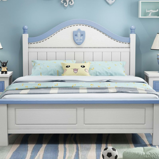 Rustic Mango Solid Wooden Bed In Blue Finish Borders On Beds For Kids In White Finish thumbnail 3