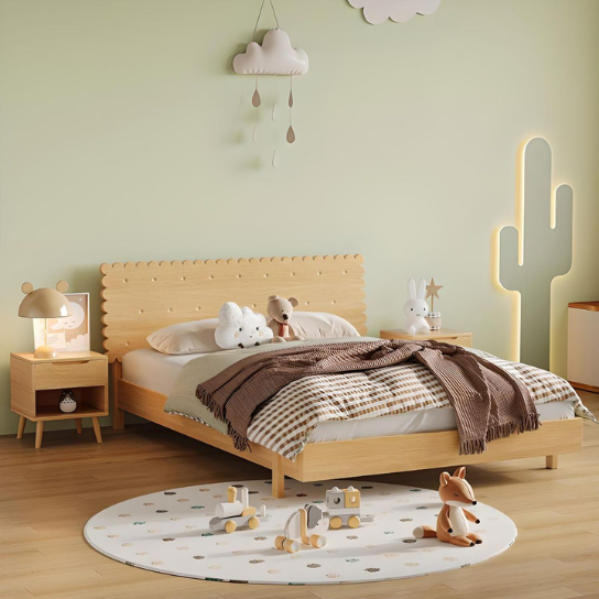 Rustic Mango Cookie Shaped Headboard Kid Bed Modern Solid Wood Natural without Mattress thumbnail 3