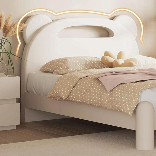 Rustic Mango Minimalism Bear Theme White Kids Bed Solid Wood Low Bottom Clearance thumbnail 3