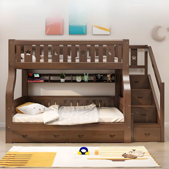 Rustic Mango Gender Neutral Old School Brown Natural Wood Panel Bunk Children's Bed with Underbed Storage, Standard Bunk, Bunk Bed & Bookshelf & Drawer & Ladder thumbnail 4