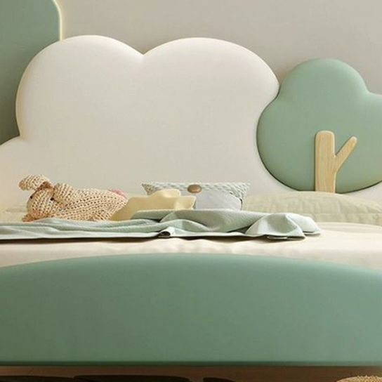 Rustic Mango Modish Green Solid Wood & Faux Leather Panel Standard Children Bed with Headboard, Gender Neutral, Kids Bed thumbnail 4