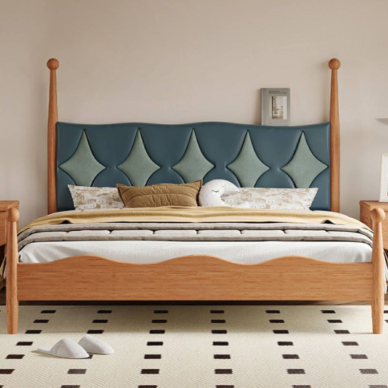 Rustic Mango Solid Wood Modern Children's Bed with Panel Headboard in Brown and Blue - Kids Bed thumbnail 4