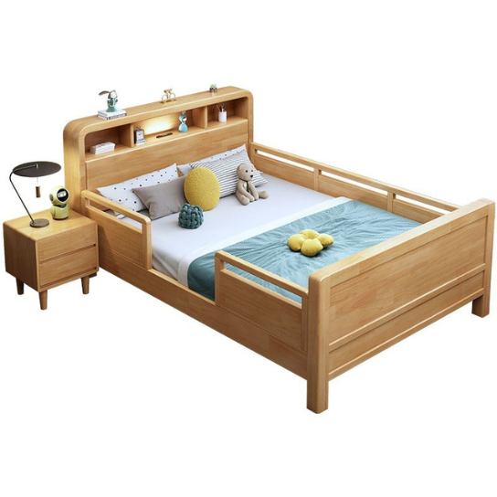Rustic Mango Minimalist Solid Wood Standard Children Bed with Either Side Guardrail Guardrails & Headboard, Kids Bed thumbnail 4