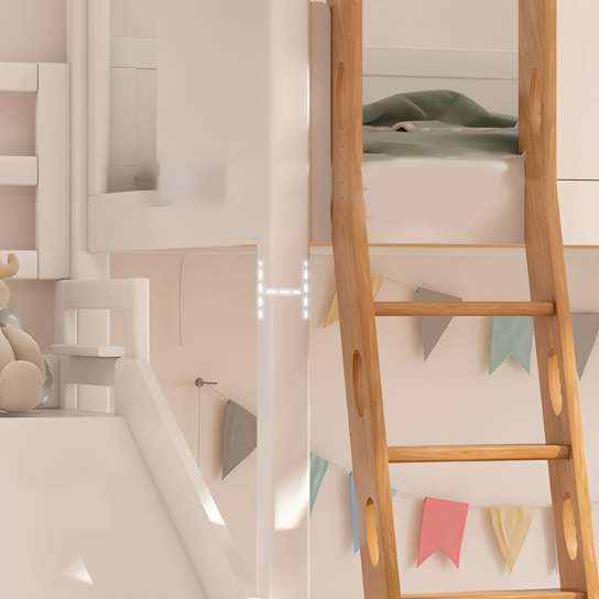 Rustic Mango Solid Wooden Modern Style Loft Bed In Cream And Natural Teak Finish thumbnail 4