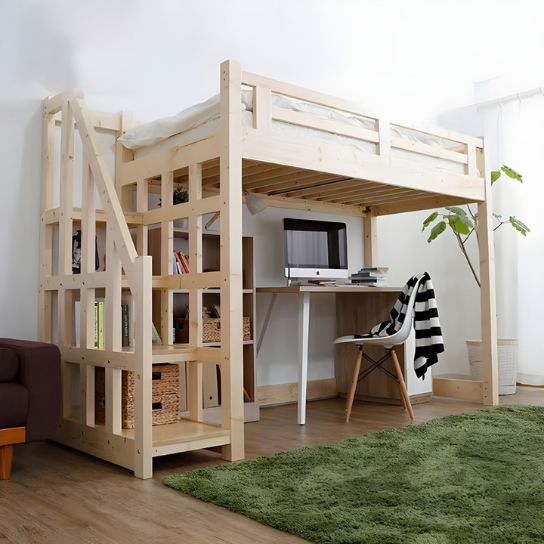 Rustic Mango Solid Wooden Vintage Style Loft beds With Heavy Ladder In Black Finish thumbnail 4