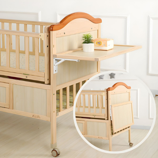 Rustic Mango Solid Wooden Cradles With Safety Doors or Wheels In Natural Finish thumbnail 4