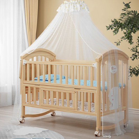 Rustic Mango Solid Wooden Cradles With Modern Design In Light Honey Finish thumbnail 4