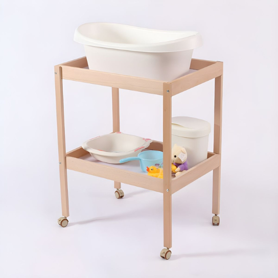 Rustic Mango Solid Wooden Minimal Changing Table for New Born Kids In Natural Finish thumbnail 4