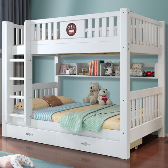 Rustic Mango Modern Style Children's Upper and Lower Bunks Solid Wood in White - Bunk Bed & Bookshelf & Drawer & Ladder Cabinet thumbnail 4