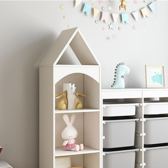 Rustic Mango Solid Wooden Mini House Toy Organizer In White Finish thumbnail 4