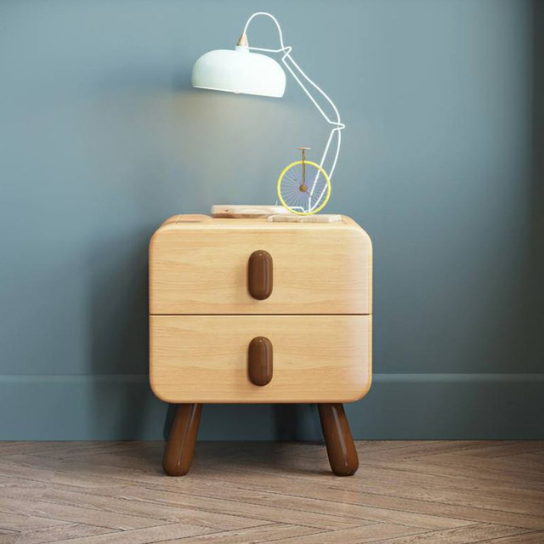 Rustic Mango 2 Drawer Included Children's Bedside Table Solid Wood Natural with Legs thumbnail 6