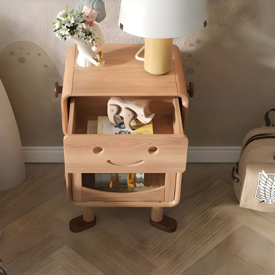 Rustic Mango Glass Storage Cabinet Included Children's Bedside Table Robot Theme in Natural thumbnail 4