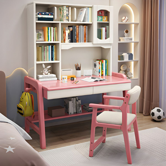 Rustic Mango Solid Wood Writing Desk with 2 Drawers and 1 Door Adjustable Desk thumbnail 4