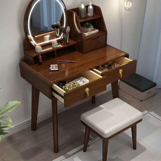 Rustic Mango Dressing Table Solid Wood Vanity Makeup Table Set with 3 Drawers thumbnail 4