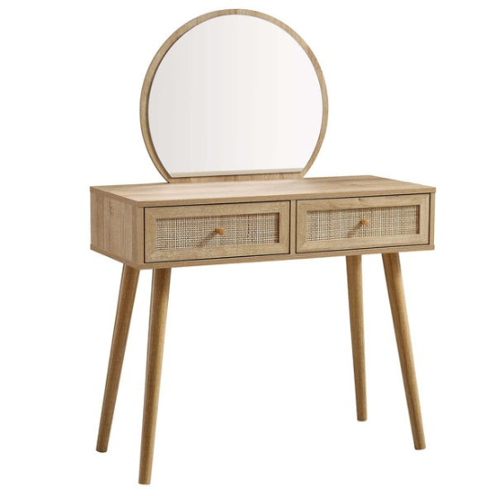 Rustic Mango Woven Rattan Vanity Table with Mirror, Natural thumbnail 4