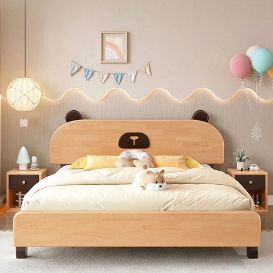 Rustic Mango Solid Wooden beds In Bunny Style In Natural Finish With Walnut Buggies  Finish thumbnail 4