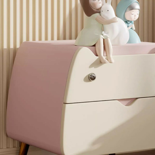 Rustic Mango Cartoon Theme Leather Children's Bedside Table with Drawers and Golden Legs thumbnail 4