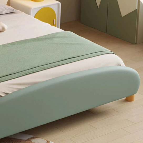 Rustic Mango Modish Green Solid Wood & Faux Leather Panel Standard Children Bed with Headboard, Gender Neutral, Kids Bed thumbnail 5