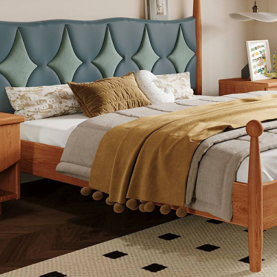 Rustic Mango Solid Wood Modern Children's Bed with Panel Headboard in Brown and Blue - Kids Bed thumbnail 5