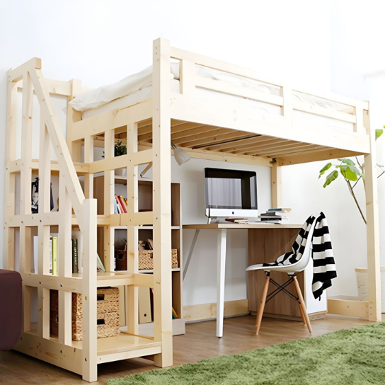 Rustic Mango Solid Wooden Vintage Style Loft beds With Heavy Ladder In Black Finish thumbnail 5
