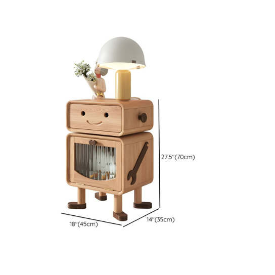 Rustic Mango Glass Storage Cabinet Included Children's Bedside Table Robot Theme in Natural thumbnail 6