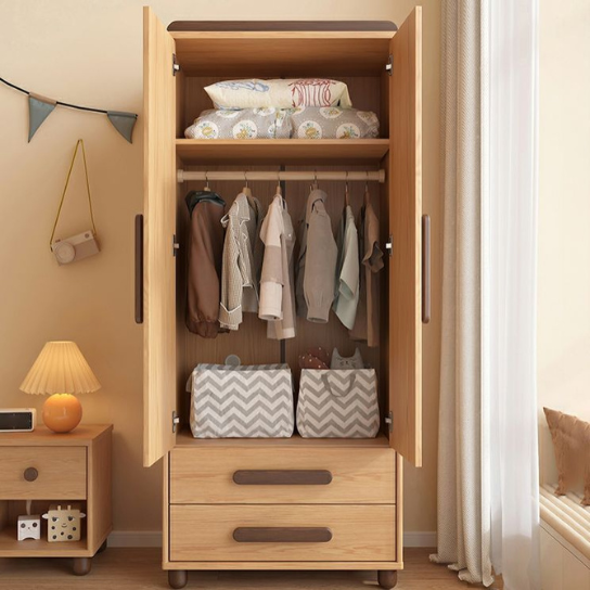 Rustic Mango Solid Wood Natural Modern Children's Wardrobe with Drawers and Partitions thumbnail 5