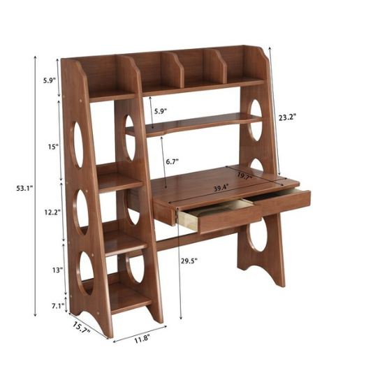 Rustic Mango Solid Wood Writing Desk with Shelves thumbnail 6