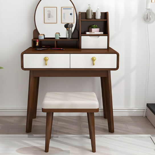 Rustic Mango Dressing Table Solid Wood Vanity Makeup Table Set with 3 Drawers thumbnail 6