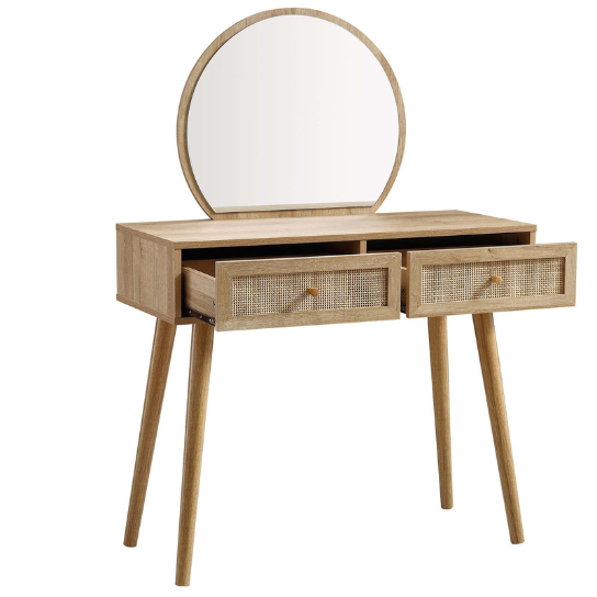 Rustic Mango Woven Rattan Vanity Table with Mirror, Natural thumbnail 6