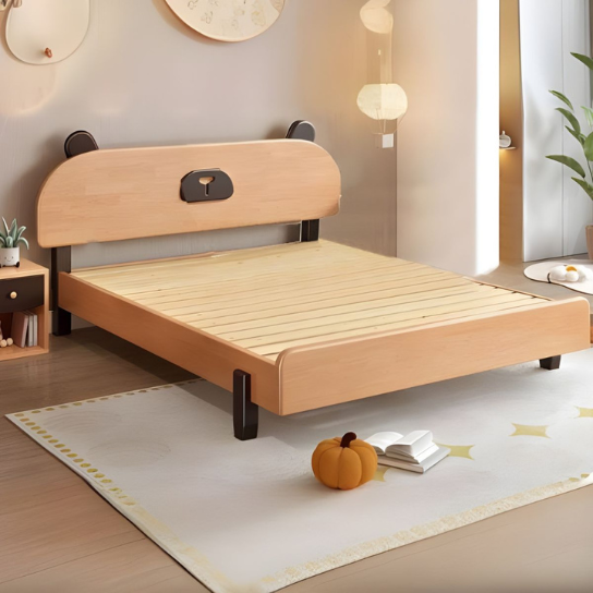 Rustic Mango Solid Wooden beds In Bunny Style In Natural Finish With Walnut Buggies  Finish thumbnail 6