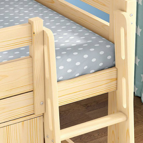Rustic Mango Gender Neutral Trendy Wood Color Solid wood Children Loft Bed with Ladder & Guardrail, Loft, Kids Bed thumbnail 2