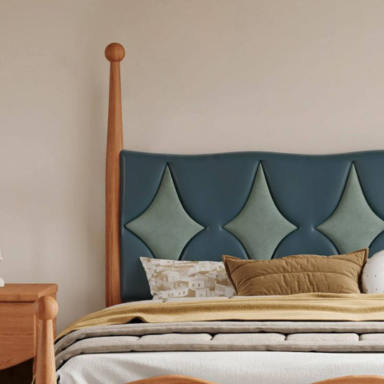 Rustic Mango Solid Wood Modern Children's Bed with Panel Headboard in Brown and Blue - Kids Bed thumbnail 6