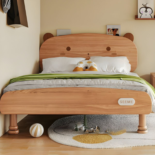 Rustic Mango Bear Shape Headboard Modern Kid Bed Natural Low Bed Bottom Clearance without  Mattress - Kids Bed thumbnail 6
