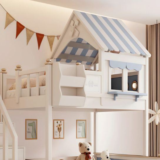 Rustic Mango Modern House Shape Children\\\'s Upper and Lower Bunks Wooden in White thumbnail 6