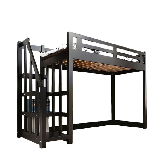 Rustic Mango Solid Wooden Vintage Style Loft beds With Heavy Ladder In Black Finish thumbnail 6
