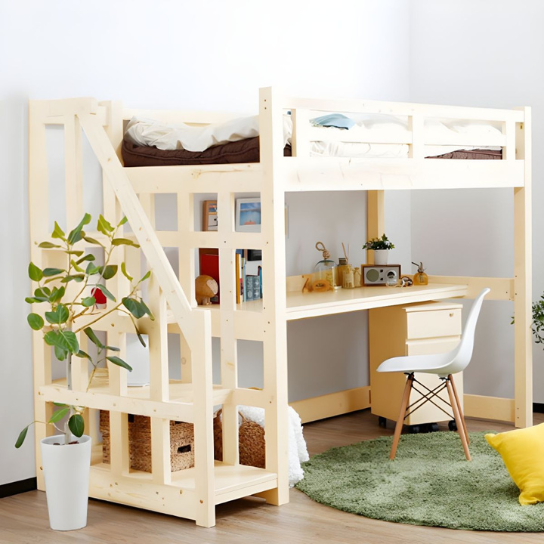 Rustic Mango Solid Wooden Vintage Style Loft beds With Heavy Ladder In Black Finish thumbnail 7
