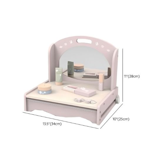 Rustic Mango Pink Wood Makeup Vanity & Toy with Mirror, Storage, and No-Drawers Design thumbnail 7