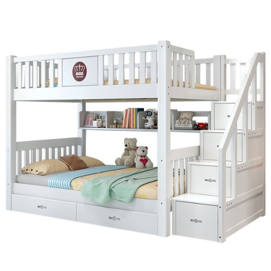 Rustic Mango Modern Style Children's Upper and Lower Bunks Solid Wood in White - Bunk Bed & Bookshelf & Drawer & Ladder Cabinet thumbnail 7