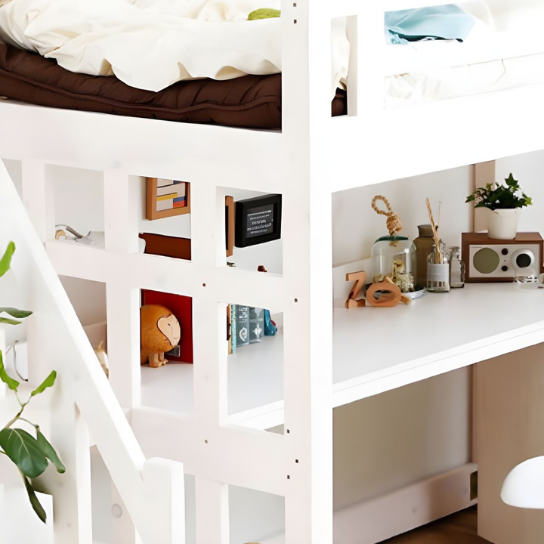 Rustic Mango Solid Wooden Vintage Style Loft beds With Heavy Ladder In Black Finish thumbnail 8