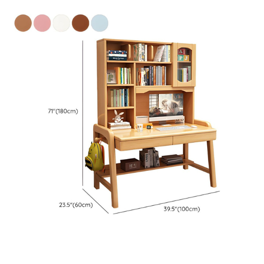 Rustic Mango Solid Wood Writing Desk with 2 Drawers and 1 Door Adjustable Desk thumbnail 8