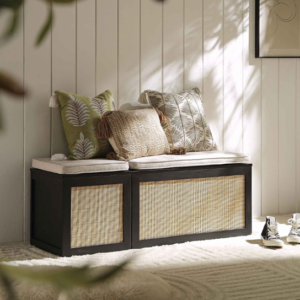 Rustic Mango Wooden Bench In Walnut Cane Finish