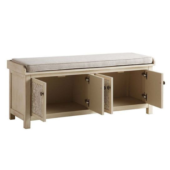 Rustic Mango Indian Style Carving Wooden Bench In Natural White Finish thumbnail 11