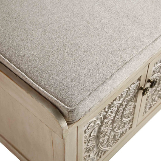 Rustic Mango Indian Style Carving Wooden Bench In Natural White Finish thumbnail 12