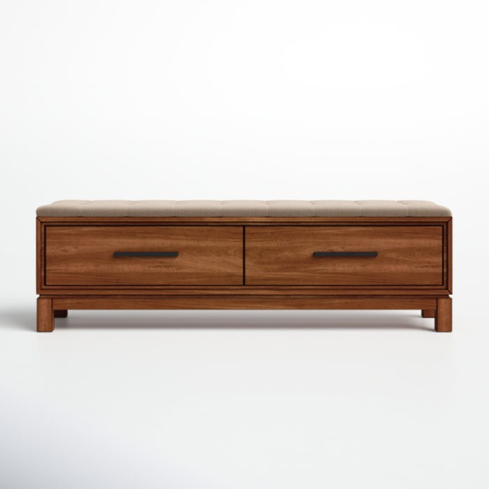 Rustic Mango solid Wooden Bench With 2 Drawers thumbnail 2