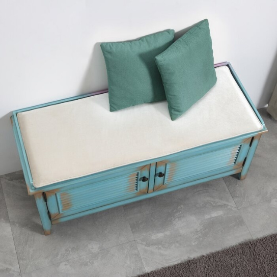 Rustic Mango Street Modern Bench In Mango Wood ( Distress blue + Brown Shade ) thumbnail 4