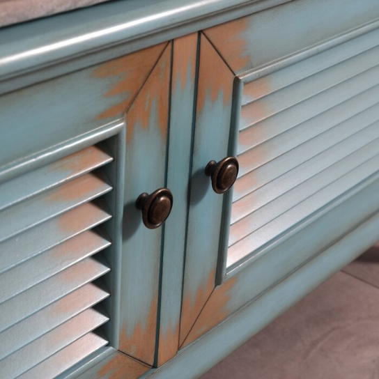 Rustic Mango Street Modern Bench In Mango Wood ( Distress blue + Brown Shade ) thumbnail 5