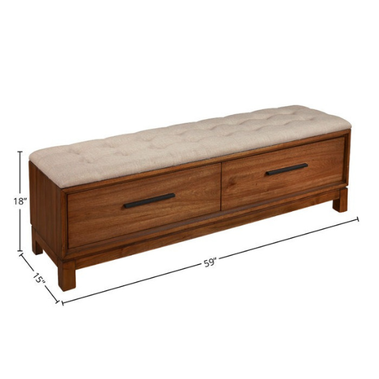 Rustic Mango solid Wooden Bench With 2 Drawers thumbnail 5