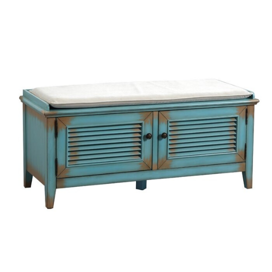 Rustic Mango Street Modern Bench In Mango Wood ( Distress blue + Brown Shade ) thumbnail 6