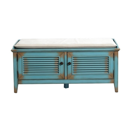 Rustic Mango Street Modern Bench In Mango Wood ( Distress blue + Brown Shade ) thumbnail 7